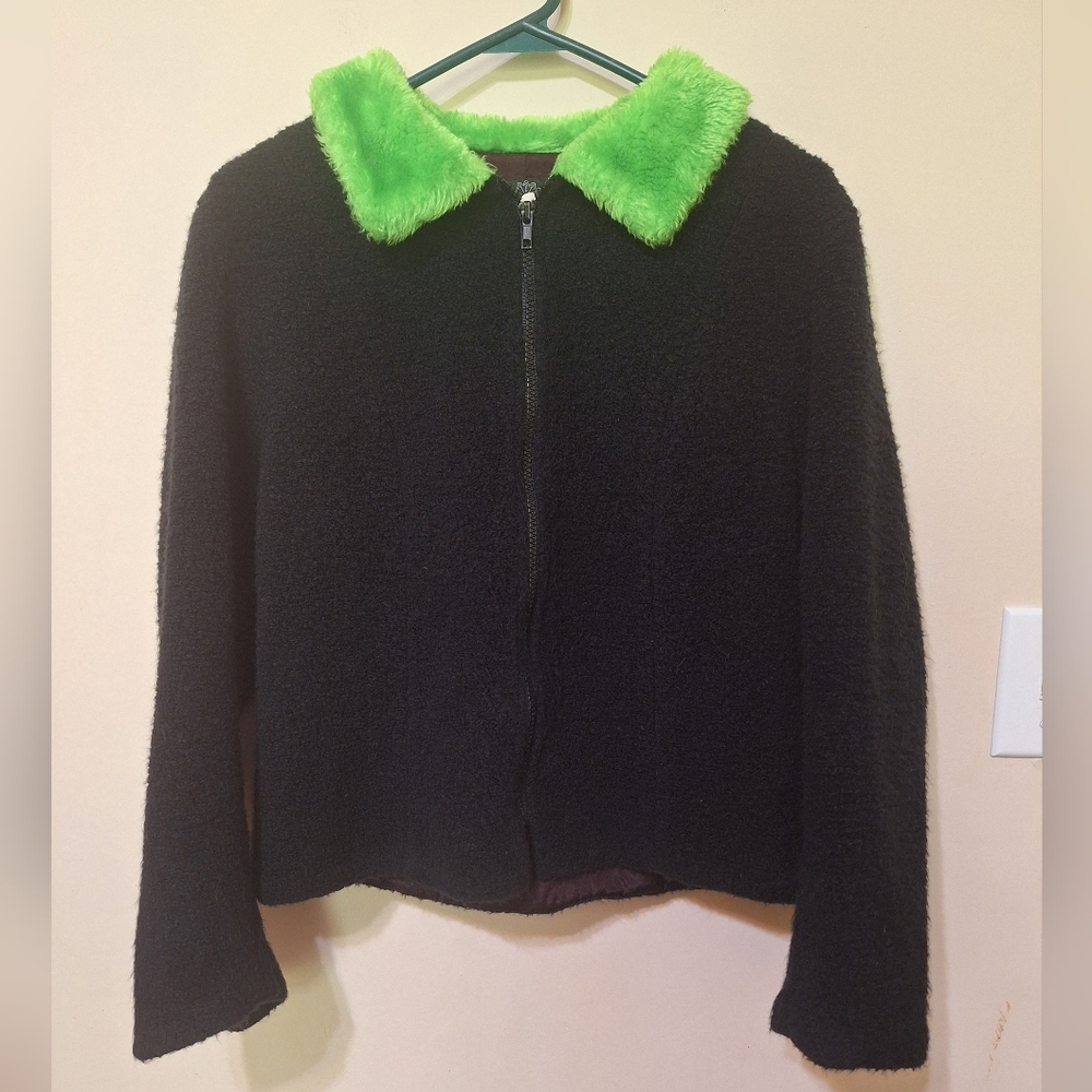 Vintage Neon Green Fun Fur M Pleasant Pheasant Medium Jacket boucle